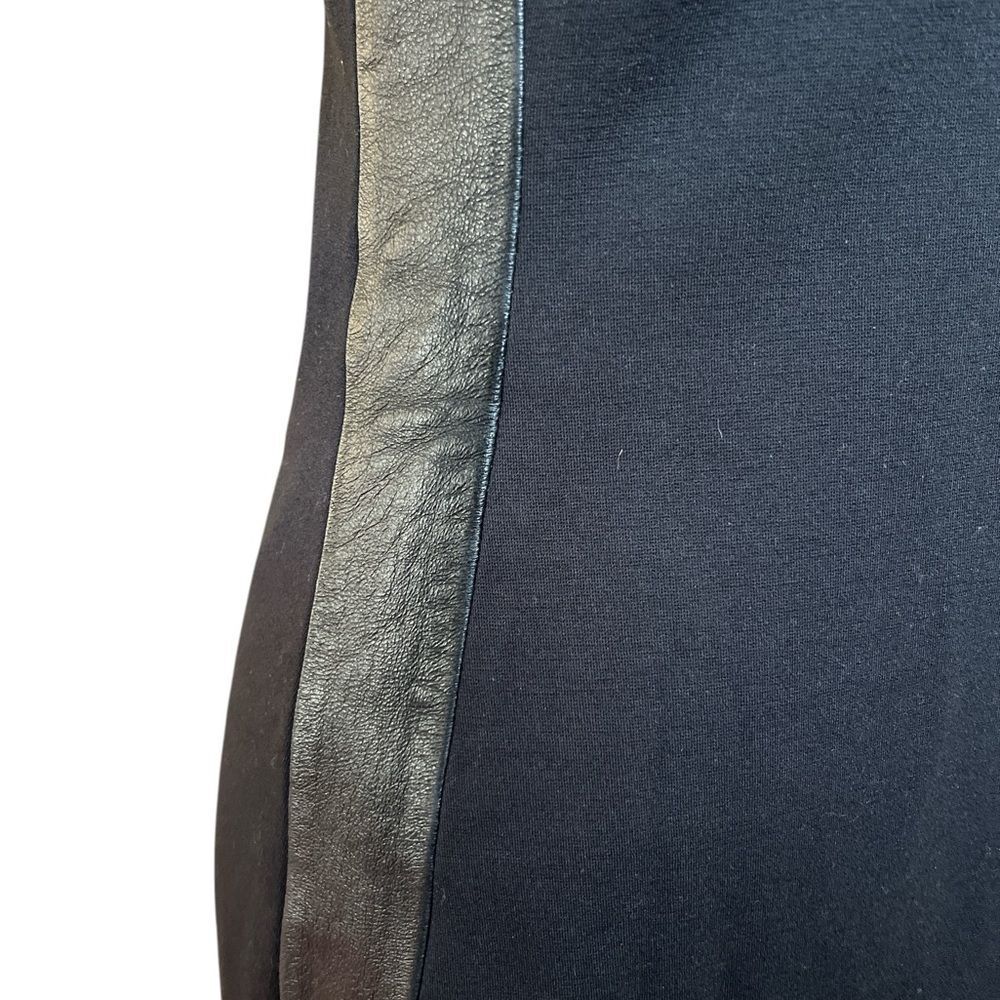 Theory Little Black Dress Size 4 Stretch Cotton with Genuine Leather Luxury - Picture 4 of 6